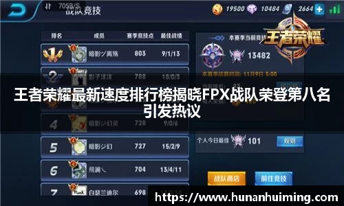王者荣耀最新速度排行榜揭晓FPX战队荣登第八名引发热议