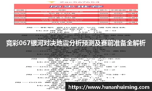 竞彩067银河对决地震分析预测及赛前准备全解析